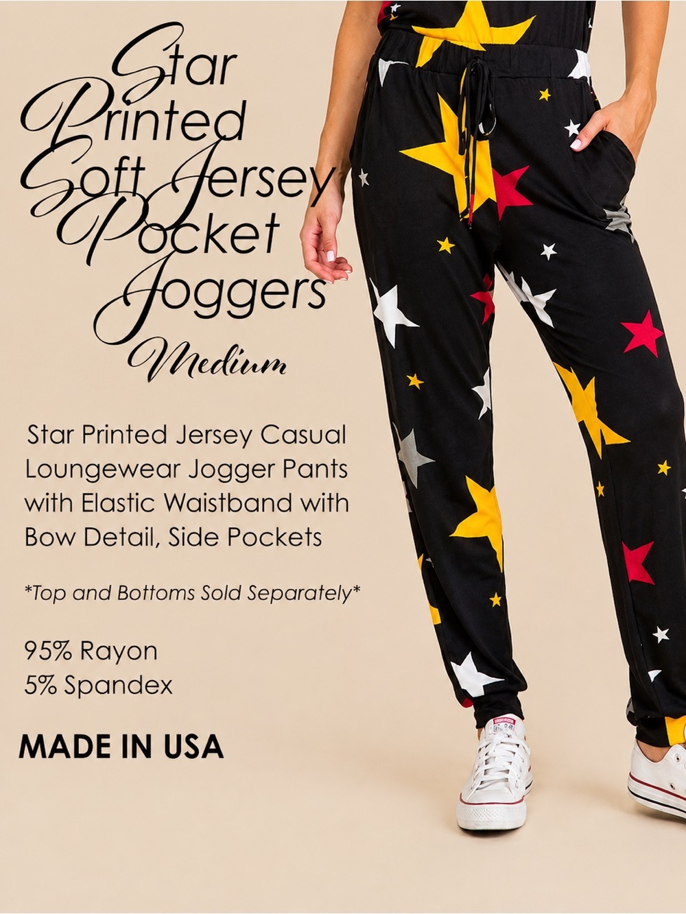Star Printed Soft Jersey Pocket Joggers NEW